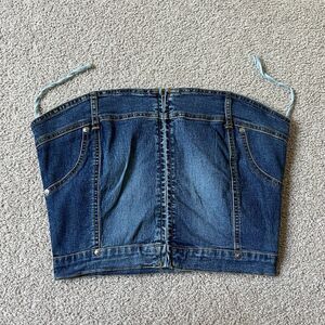 Vintage Y2K Younique Jeans Denim Corset Bustier Tube Top Full Zip M